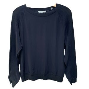 Vince Black Cashmere Wool Trim Oversized Pullover Top Size Small